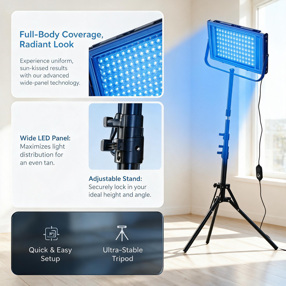 96W 96pcs LED Tanning Lamp for Face and Body Blue Light Therapy