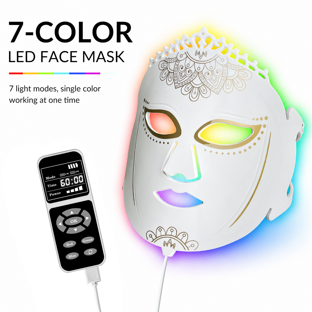7 Color Flexible Silicone LED Red Light Therapy Mask